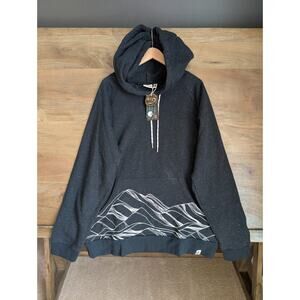 Happy Earth Hoodie Mens XL Black White Dotted Mountain Design Long Sleeve NWT